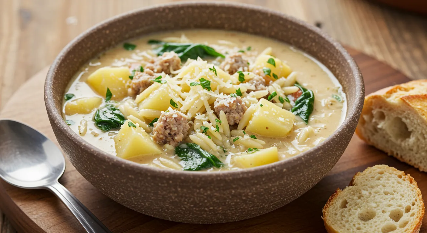 Bowl of Creamy Parmesan Italian Sausage Soup