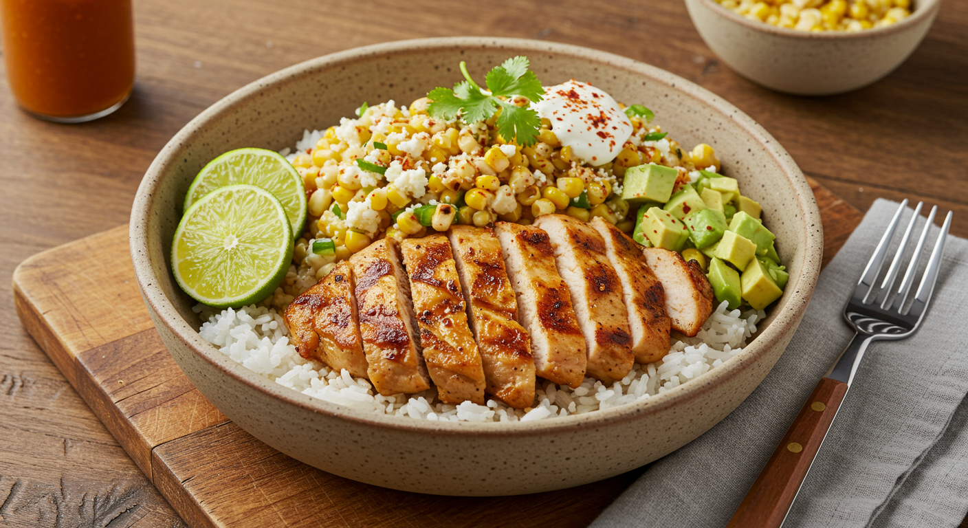 Delicious Street Corn Chicken Rice Bowl