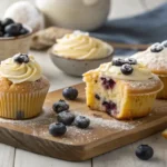 Freshly Baked Blueberry Cupcakes on a Cooling Rack