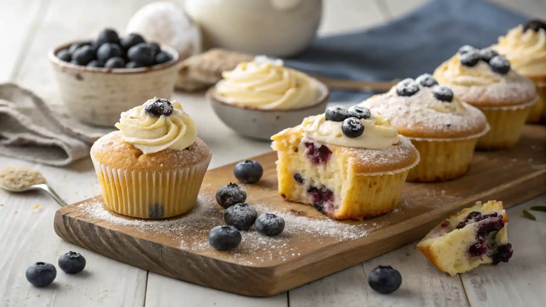 Freshly Baked Blueberry Cupcakes on a Cooling Rack