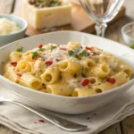 Bowl of Creamy Ditalini Pasta Garnished with Herbs