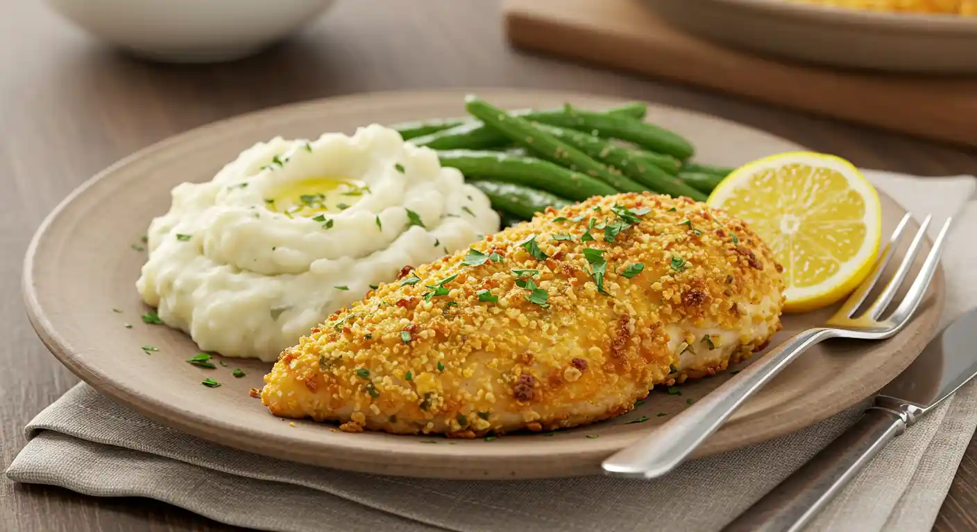 Crispy Parmesan Crusted Chicken Dinner Plate