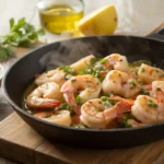Plated Garlic Shrimp in a White Bowl
