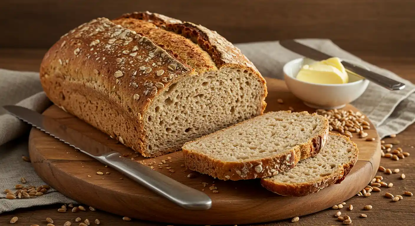 Rustic Loaf of Wheatberry Bread on a Wooden Board