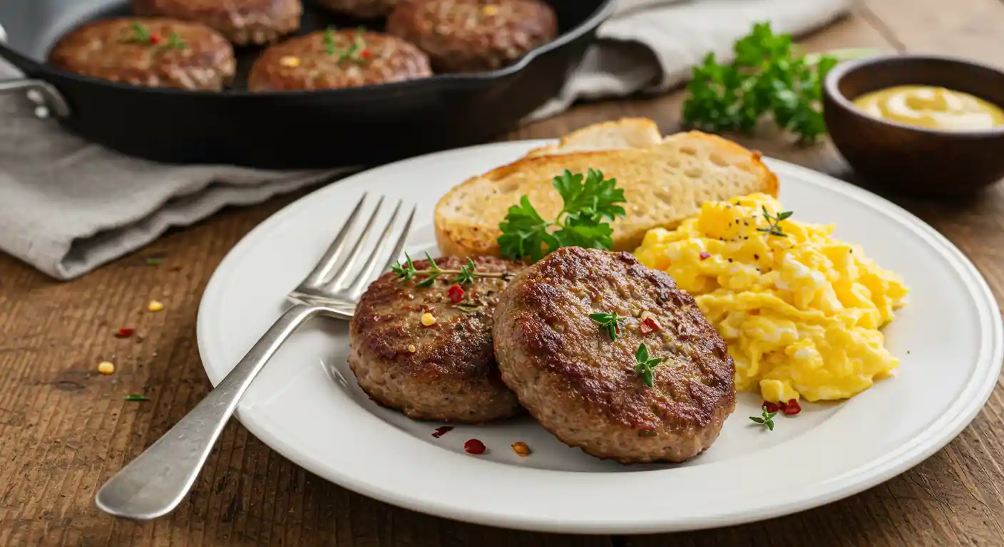Cooked Beef Breakfast Sausage on Plate