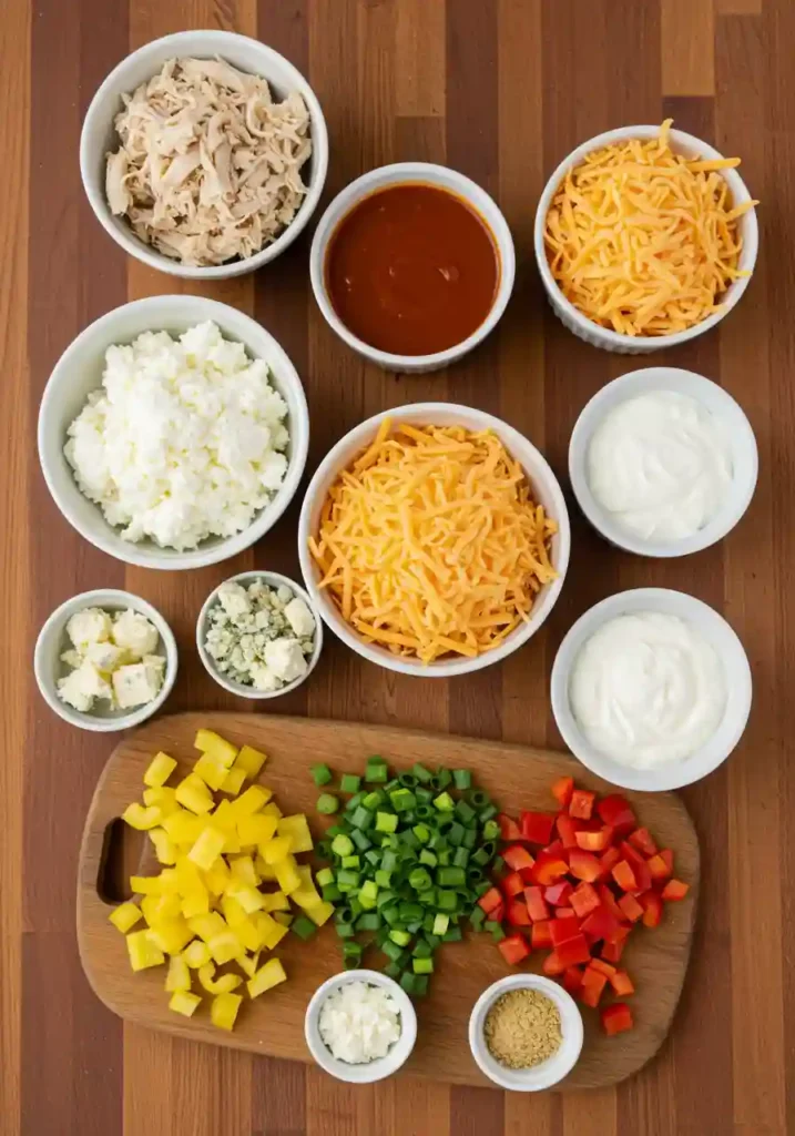 Ingredients for Cottage Cheese Buffalo Chicken Dip Recipe