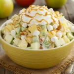 Finished Taffy Apple Salad topped with caramel
