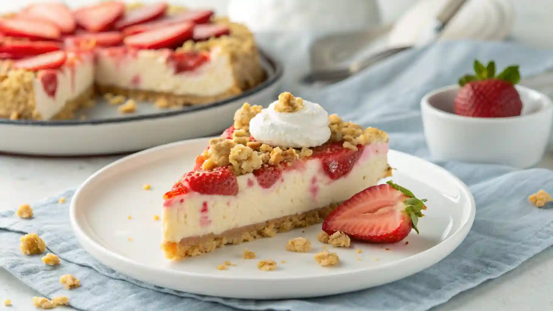 Whole Strawberry Crunch Cheesecake Topped with Crunch and Strawberries