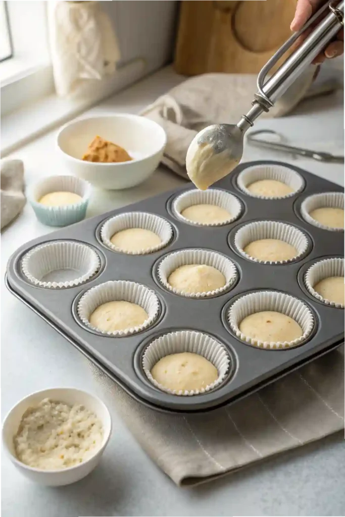 Sugar Free Cupcake Batter Being Scooped into Liners