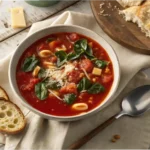 Tomato Florentine Soup served in a white bowl