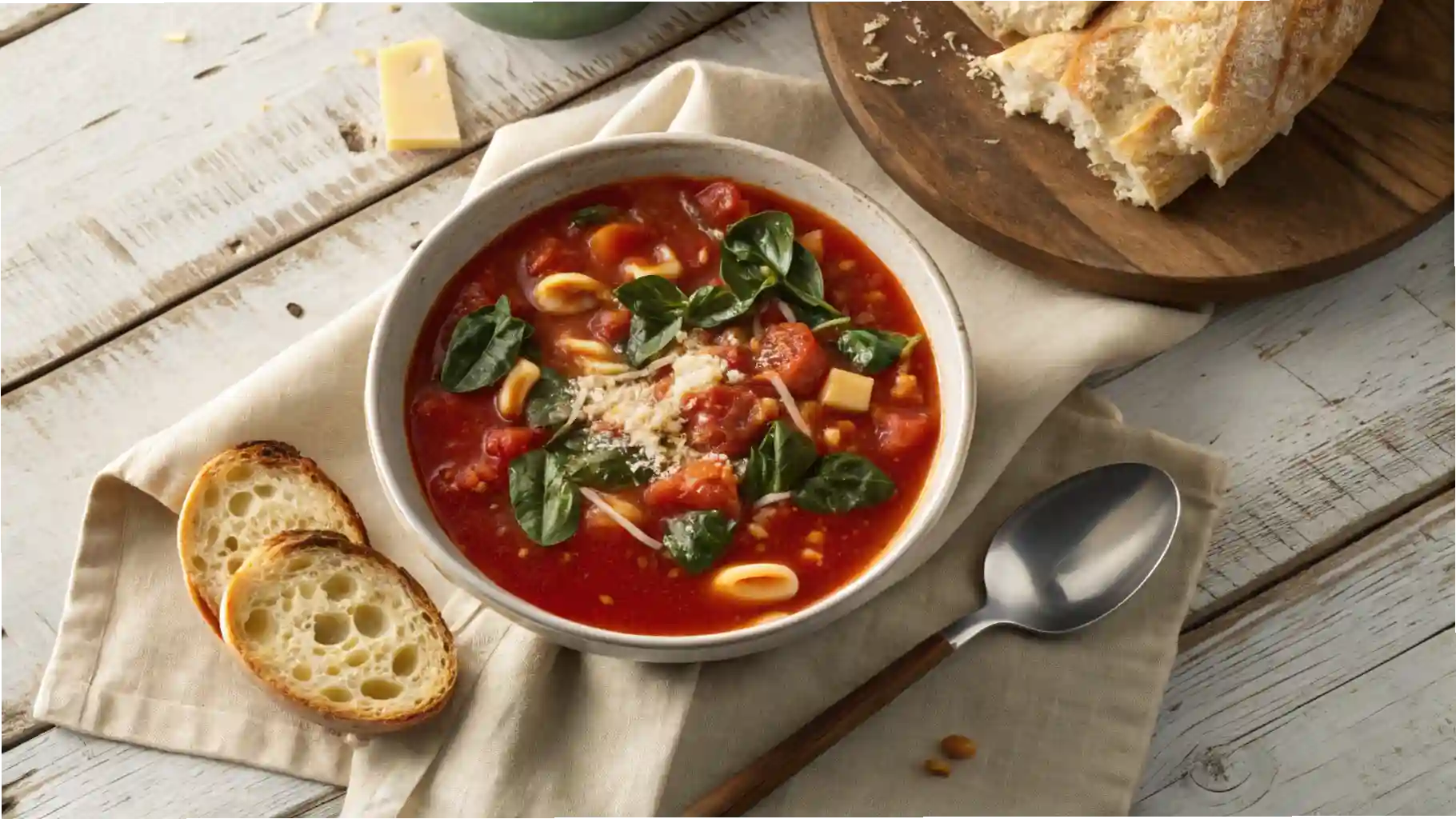 Tomato Florentine Soup served in a white bowl