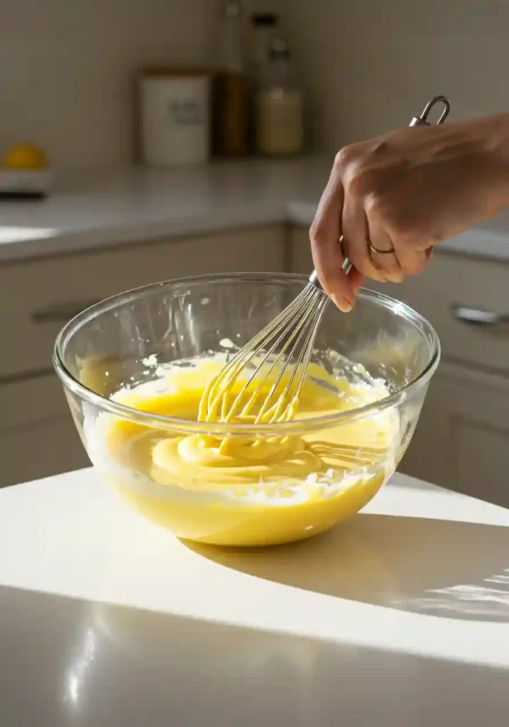 Mixing Instant Lemon Pudding with Milk for Layered Dessert