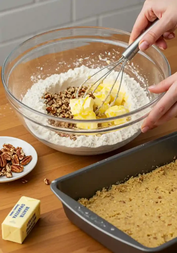 Crust Ingredients Being Combined in Bowl for Lemon Lush