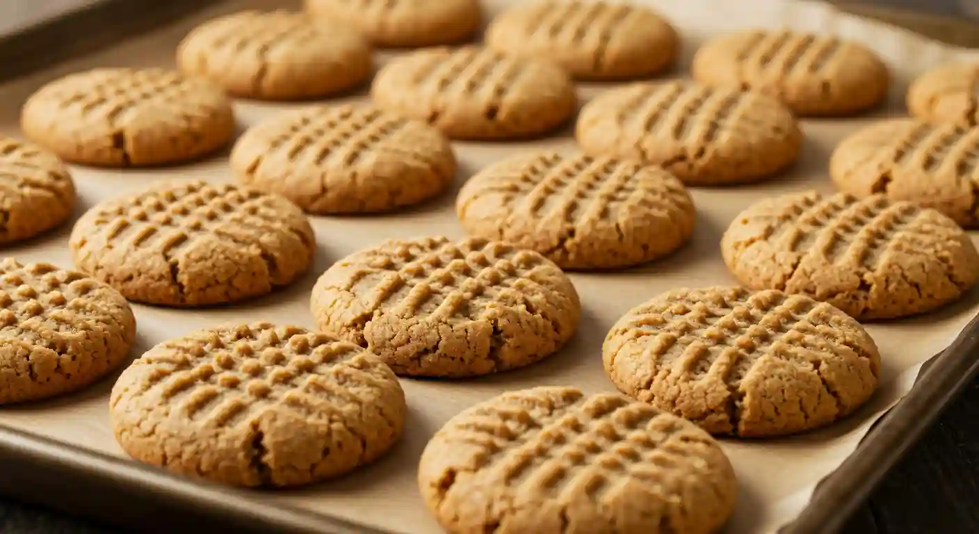 Stack of soft peanut butter banana cookies on a plate