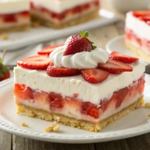 Finished Strawberry Lasagna Dessert with Perfect Layers