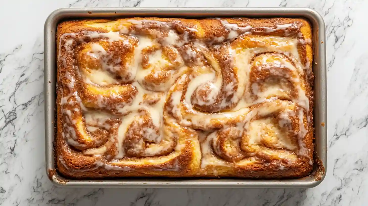 Slice of Cinnamon Roll Coffee Cake with Glaze