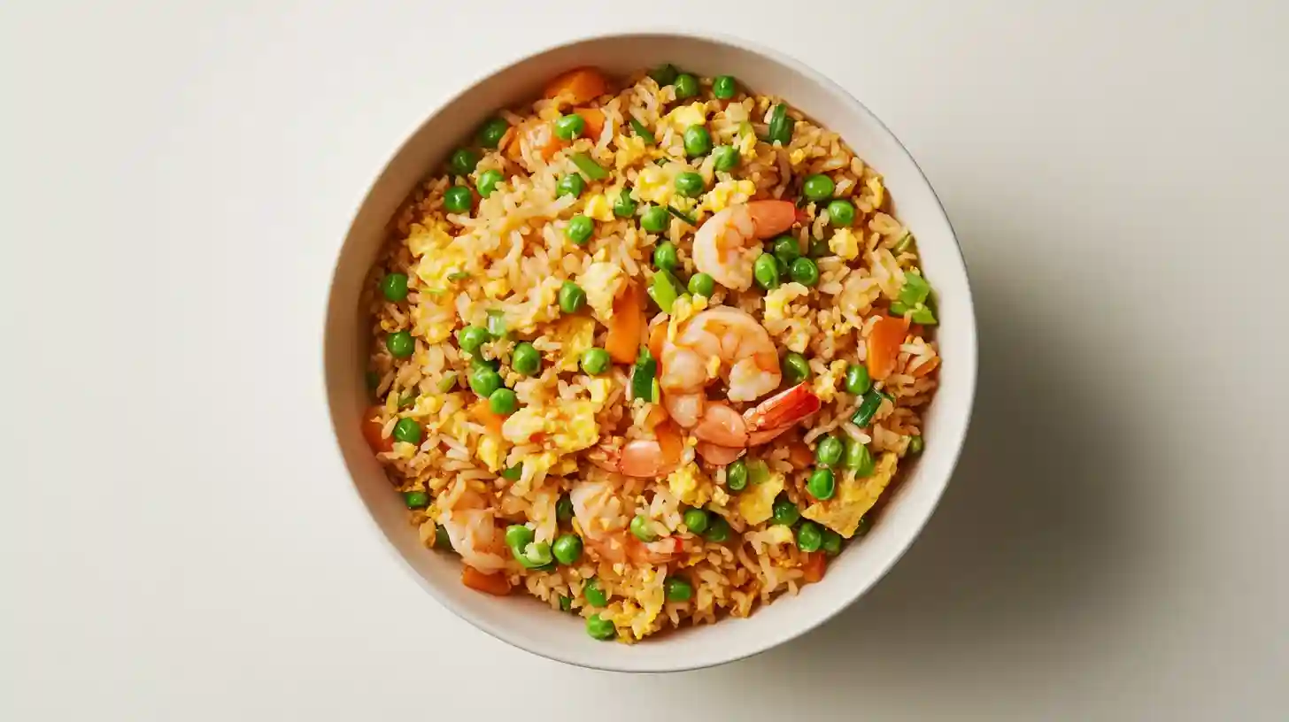 Bowl of vibrant shrimp fried rice with green onions