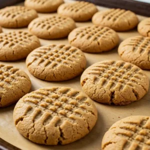 Freshly baked peanut butter banana cookies on a cooling rack