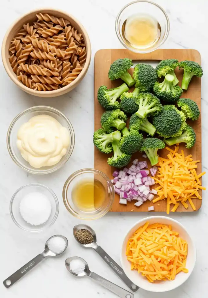 Rotini, Broccoli, Cheese, Onion, and Dressing Components