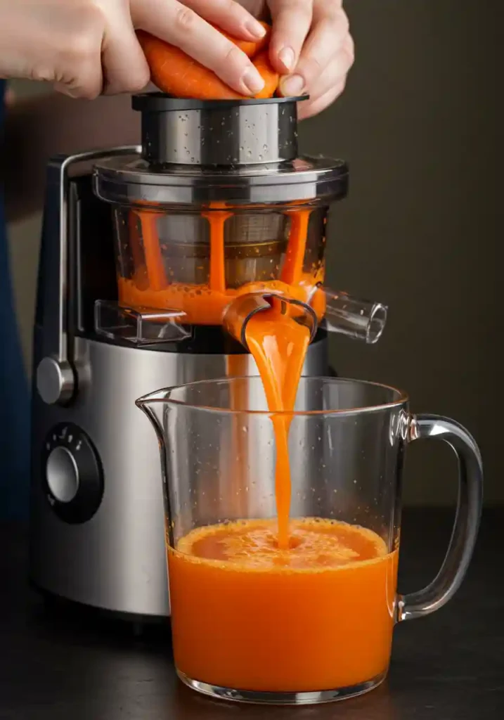 Carrots and Orange Being Juiced