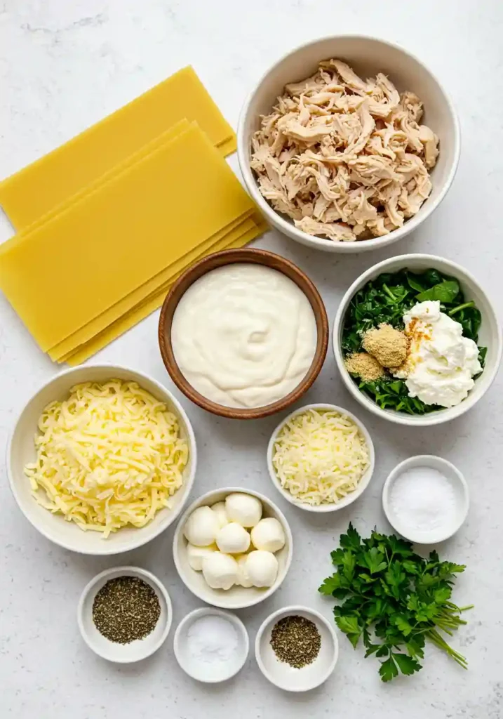 Chicken, Noodles, Cheese, and Sauce Flat-Lay