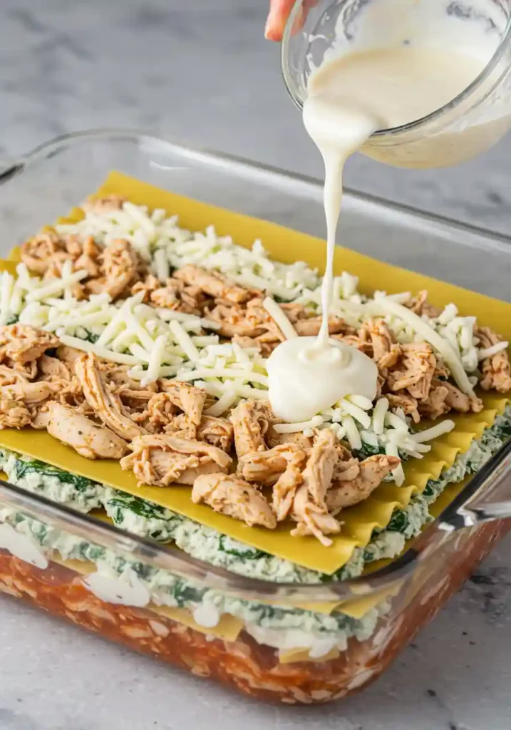 Layering Cheese and Sauce Over Noodles