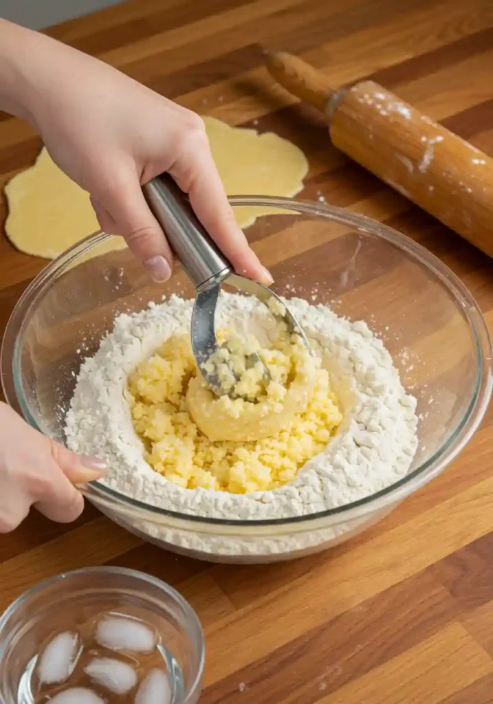Empty pie shell baking in oven