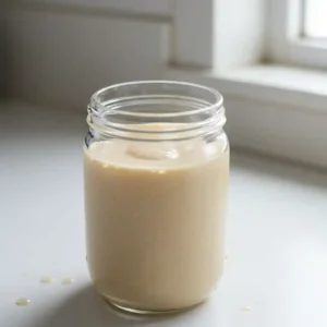 Finished coffee creamer bottle beside a steaming mug of coffee
