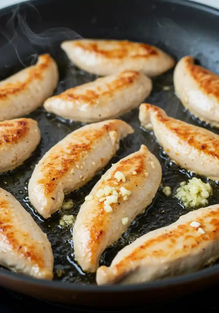 Chicken Strips Cooking in Skillet