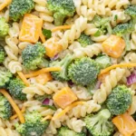 Vibrant Broccoli Pasta Salad in White Bowl