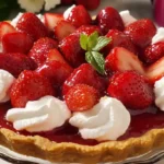 Close-up of glazed strawberry pie