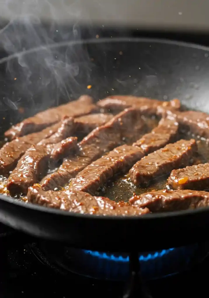 Bright Green Broccoli Stirred Into the Beef