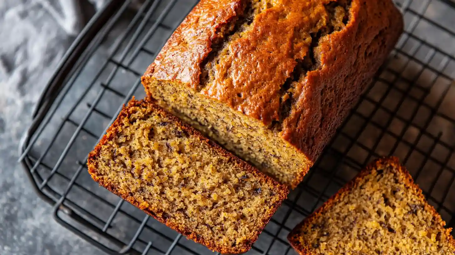 Freshly baked gluten free banana bread on a cutting board