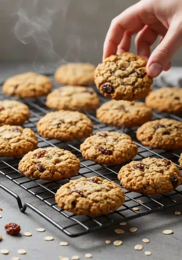 Freshly baked cookies cooling on a wire rack