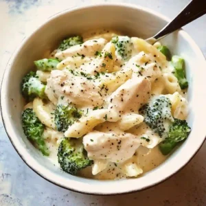 Final Dish of Chicken Broccoli Alfredo Pasta