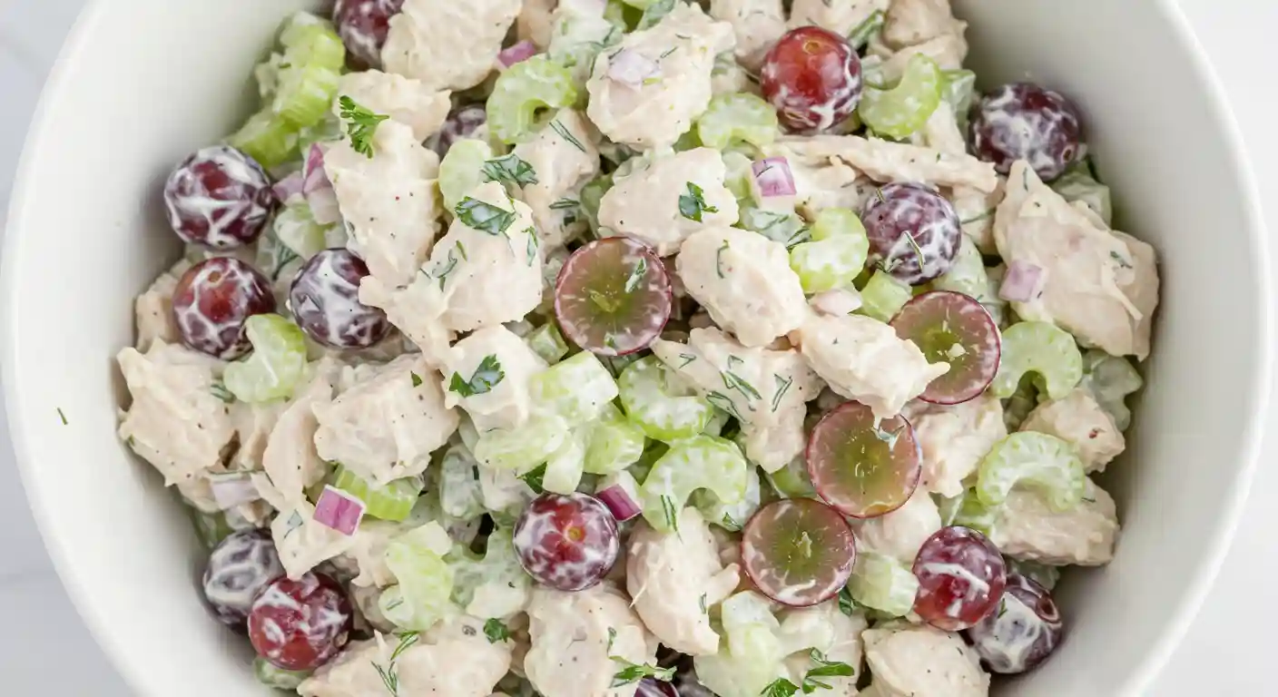 Greek Yogurt Chicken Salad in White Bowl