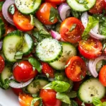 Finished cucumber tomato salad with herbs and vinaigrette
