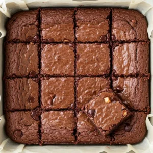 Squares of gluten free brownies served on a white plate