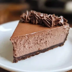 Creamy no bake chocolate cheesecake with cookie crust and toppings