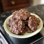 Plate of finished no bake chocolate oatmeal cookies ready to eat