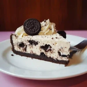 Creamy Oreo cheesecake with cookie crust, smooth filling, and cookie topping