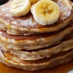 Stack of golden gluten free banana pancakes