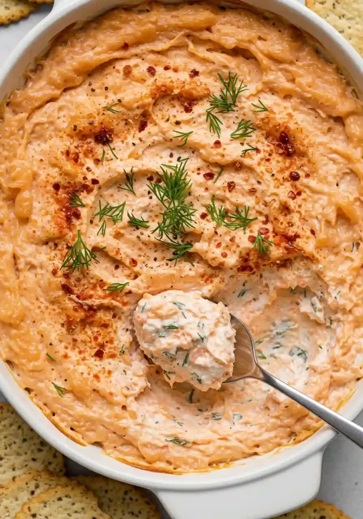Stirring flaked smoked salmon into cream cheese mixture