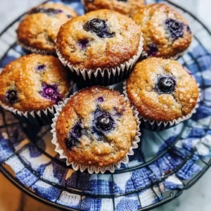 Finished banana blueberry muffins on a plate ready to eat