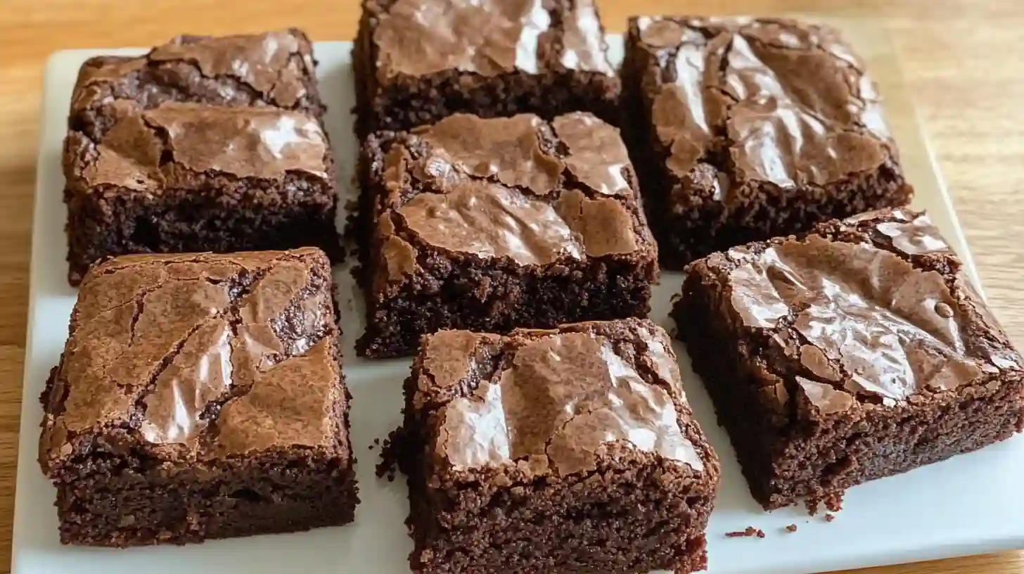 Stack of fudgy avocado brownies with chocolate chips
