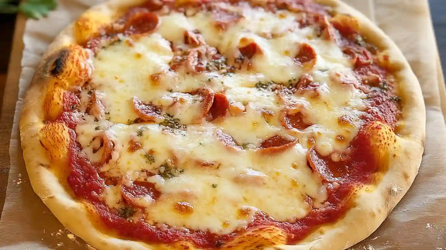 Baked gluten free pizza crust fresh out of the oven