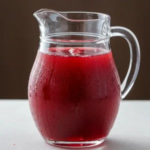 Mason jar of cranberry juice with fresh cranberries beside it