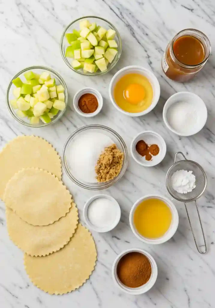Apple Pie Cookie Ingredients Including Apples, Dough, Cinnamon, and Sugar