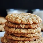 Stack of chewy peanut butter oatmeal cookies on a plate