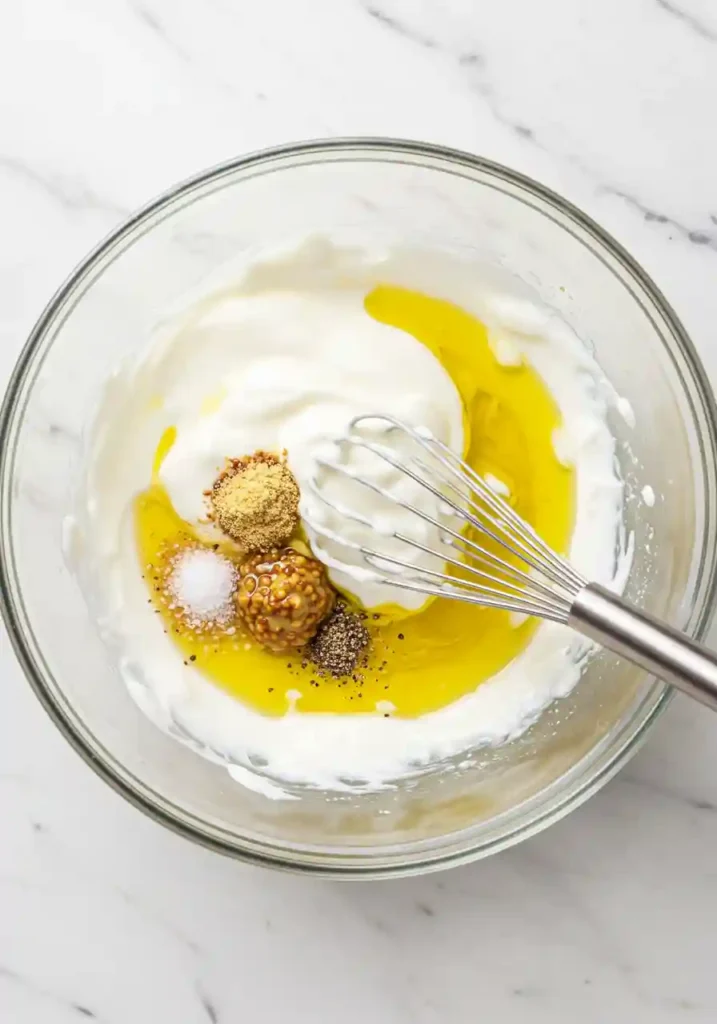 Greek Yogurt Dressing in Mixing Bowl